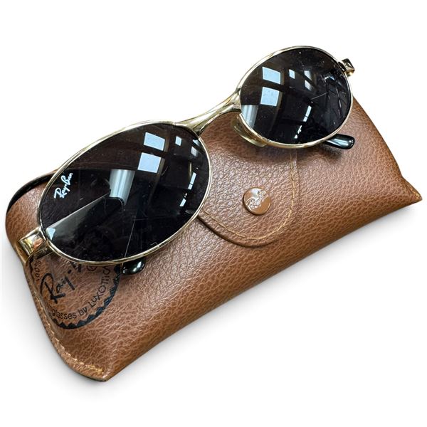 Gold Frame Sunglasses with Ray-Ban Logo and Case - Not Authenticated