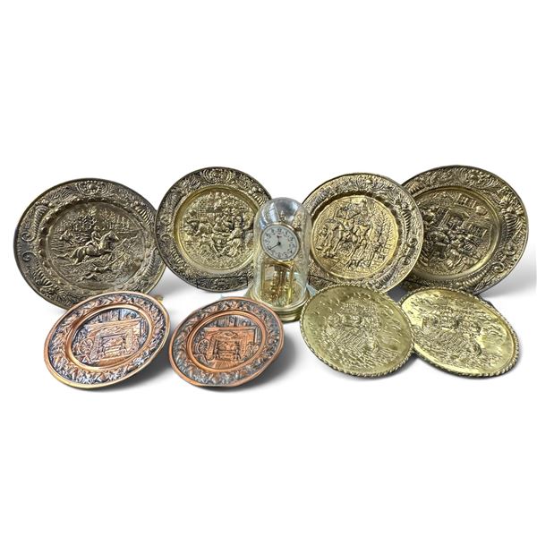 Kundo Brass Anniversary Clock & Group of Brass & Copper Display Plates