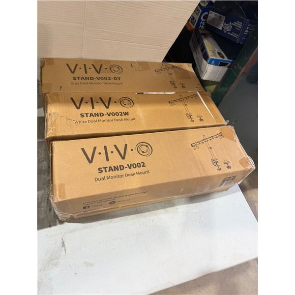 VIVO grey dual monitor desk mount stands