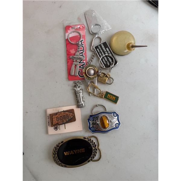 Belt, buckles, money, clip, and keychains