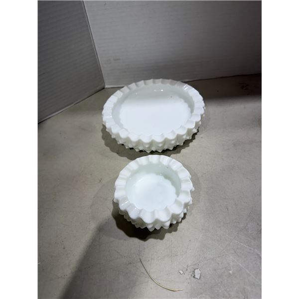 vintage Fenton white milk glass hobnail ashtray featuring a classic textured hobnail exterior and a 