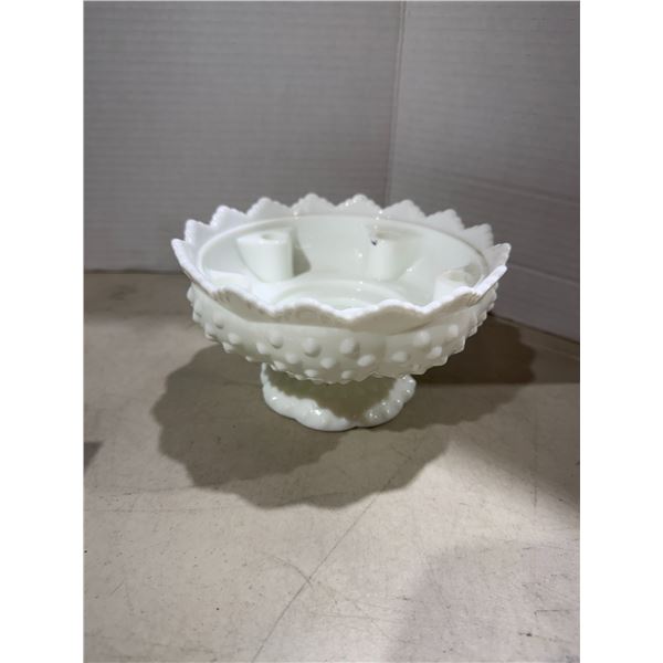 vintage Fenton white milk glass hobnail multi-candle bowl