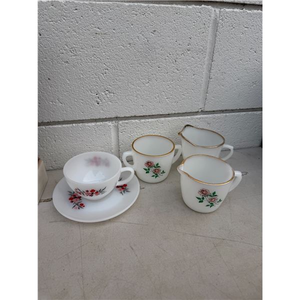 Vintage, cups, creamers and saucers