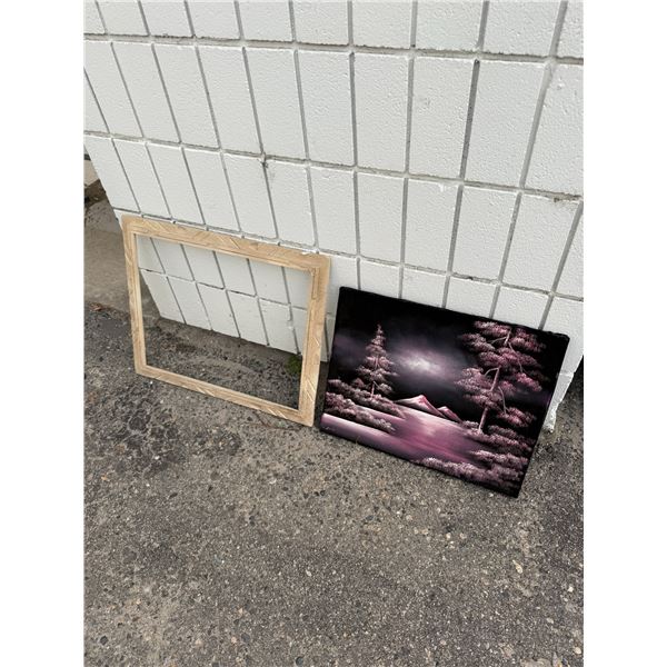 Velvet painted artwork vintage with frame