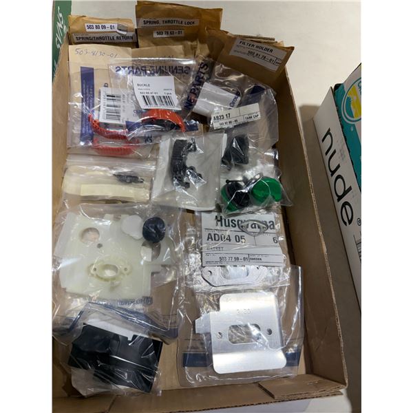 New, small engine, parts, buckles, gaskets tank caps, and other items