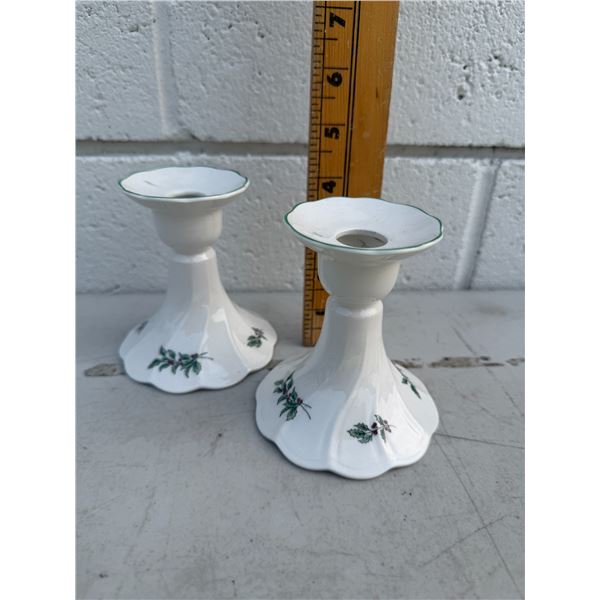 vintage Nikko "Happy Holidays" porcelain taper candlestick holders made in Japan