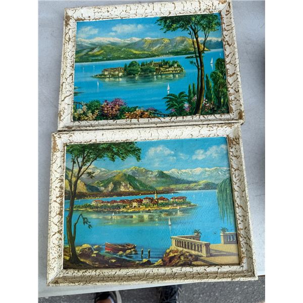 vintage mid-20th-century Italian lakeside lithographic wall art prints