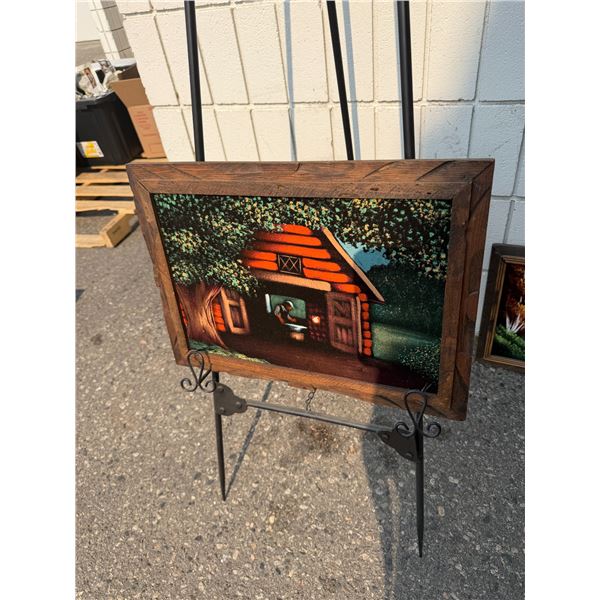 vintage textured velvet or black velvet painting depicting a rustic blacksmith 20 x 15
