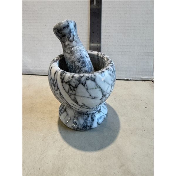 classic white and black veined marble mortar and pestle