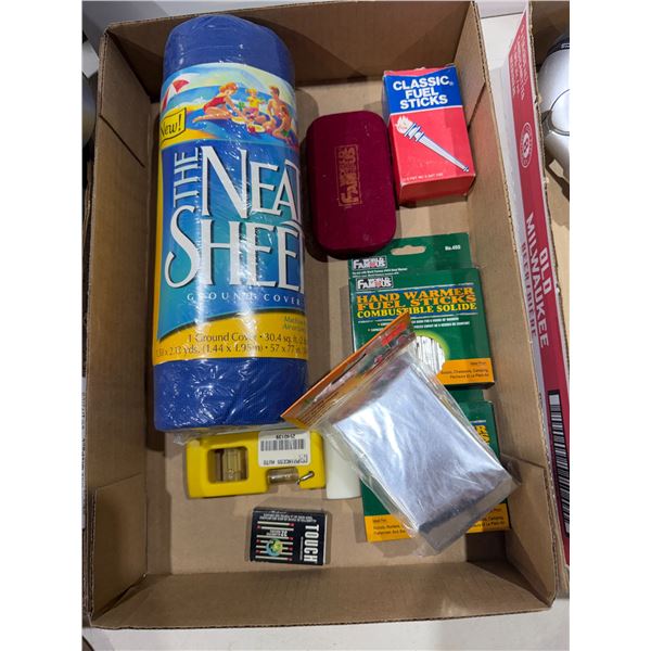 Miscellaneous lot and warm sticks, emergency, sleeping bag, ground sheet, etc.