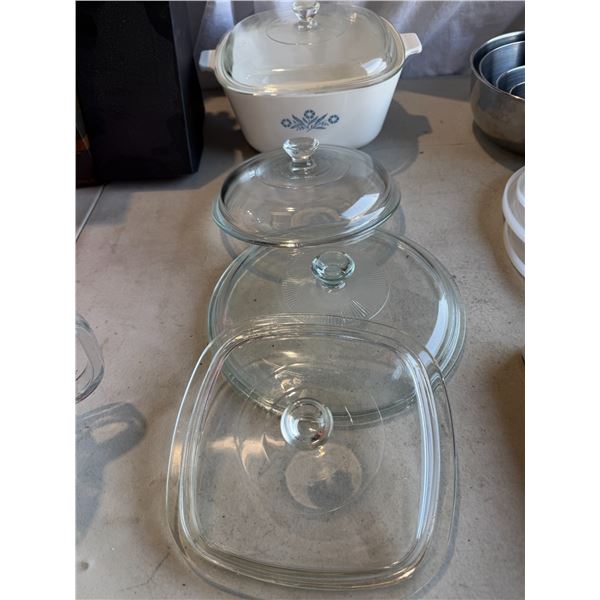 Corning, ware, baking dishes with glass lids