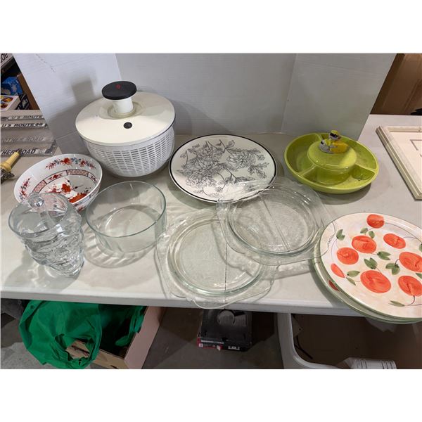 Kitchen platters and salad, spinner, etc.