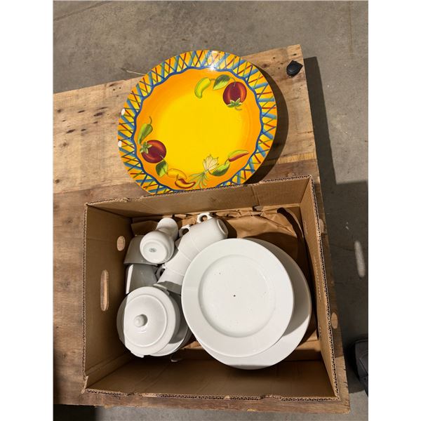 Dishes and large fruit bowl fruit bowl is