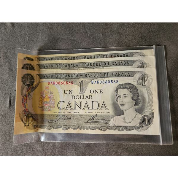 3x 1973 Canadian $1 bills