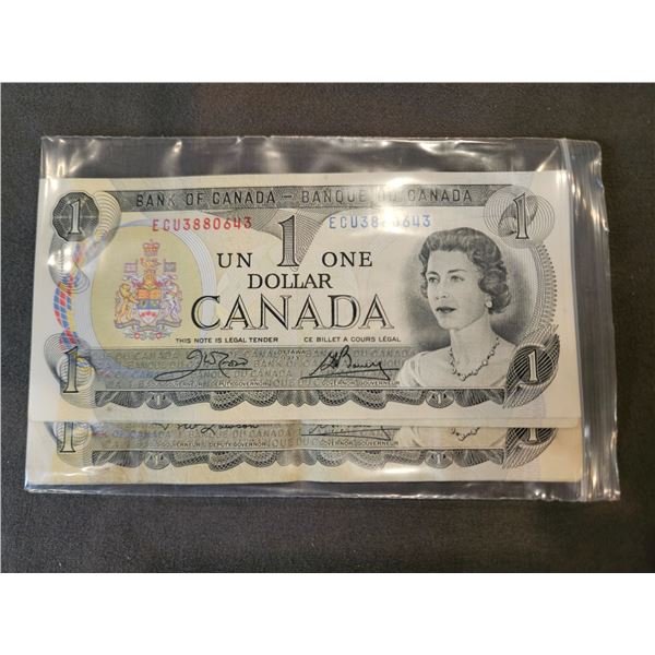 5x 1973 Canadian $1 bills