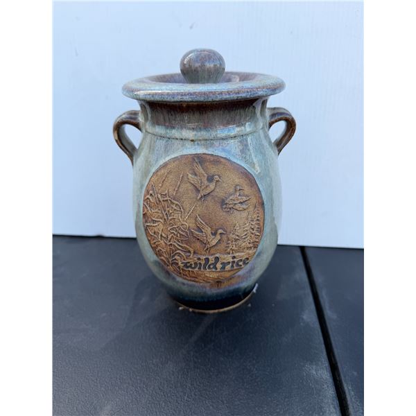 Wild rice, lidded pottery container