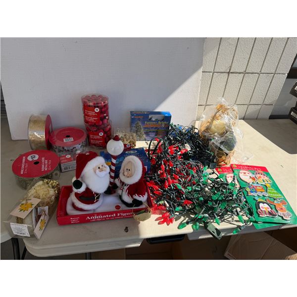 Christmas decorations and ribbon and ornaments