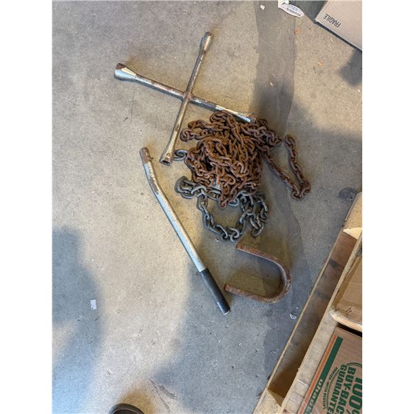 Chains and tire iron, etc.