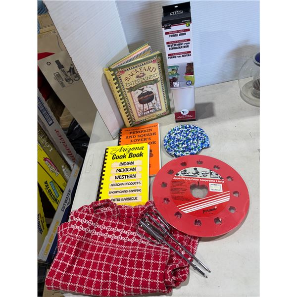 Cookbooks, apple pie topper, fridge, liner, etc.