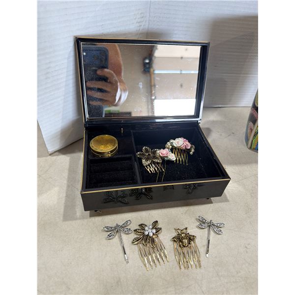 Musical Golden Iris jewelry box and contents