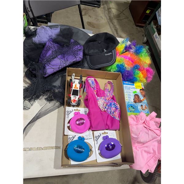 Assorted hats, jelly, purses, etc.