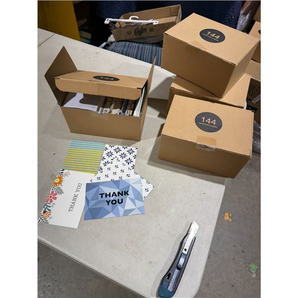 Four boxes of 144 blank and thank you greeting cards
