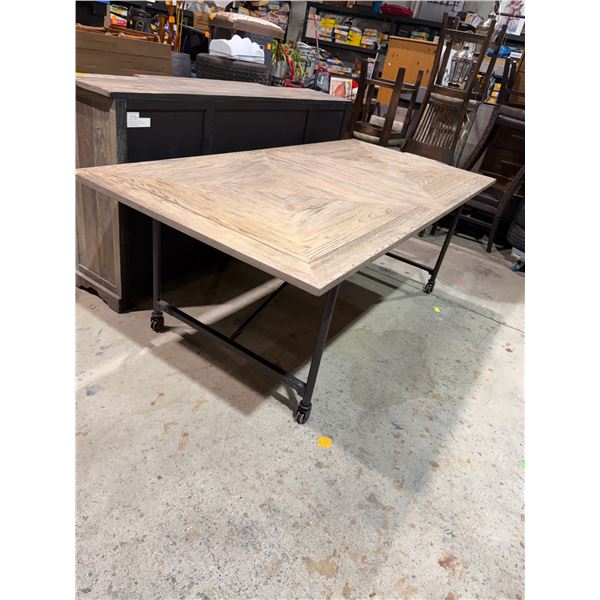 Rustic table on wheels 86 inches long by 41 inches wide
