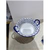 Image 2 : vintage blue and white reticulated ceramic basket bowl