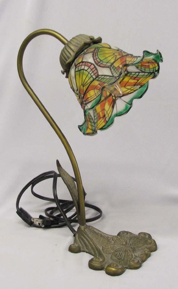 Art Deco Style Glass Lamp Shade on Brass Stand