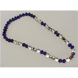 Cobalt Blue Crystal and Millefiori Bead Necklace