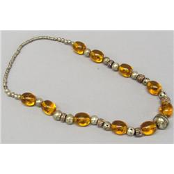 Chinese Yellow Amber African Trade Bead Necklace