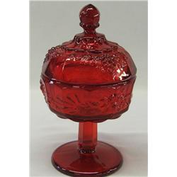 Red Glass Lidded Candy Dish