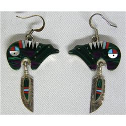 Zuni Silver Inlay Bear Earrings