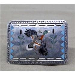 Zuni Silver Inlay Belt Buckle Hallmarked S & E