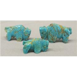 3 Zuni Turquoise Buffalo Fetishes