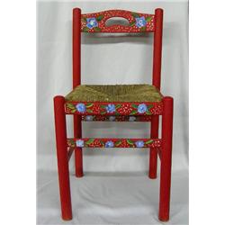 Hand Painted Wooden Chair With Woven Seat
