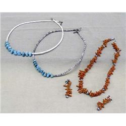 Navajo 3 Necklaces & 1 Pr Pierced Earrings