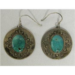 Silver Turquoise Pierced Earrings By Santa Fe Artist Stephen Fox