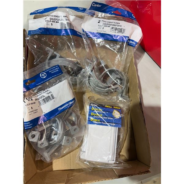 PVC conduit, clamps, and outlet cover