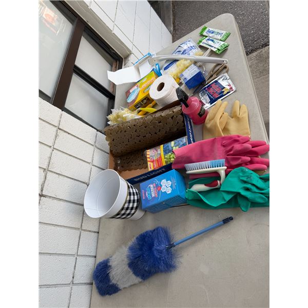 Assorted cleaning products and household items