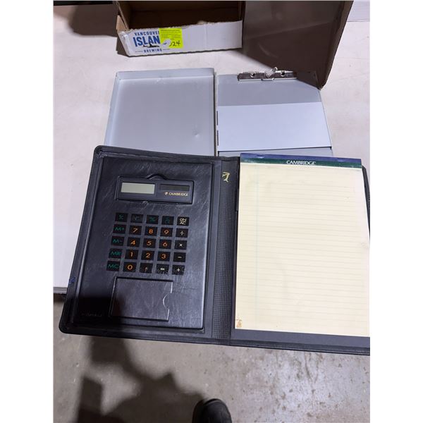 Office Calculator, and clipboard