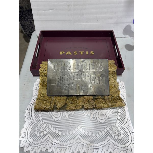 Tray, linens, and tin