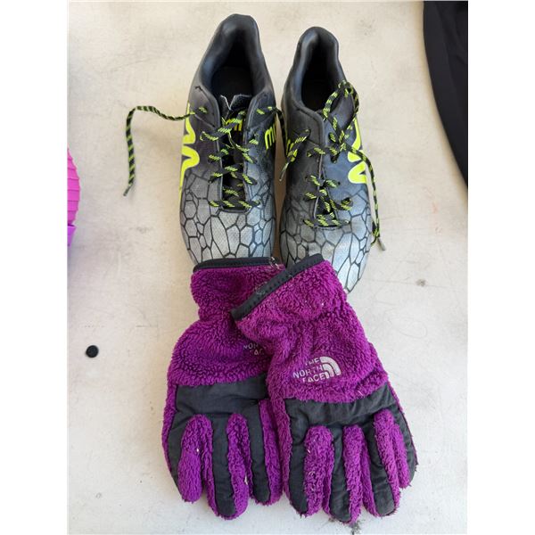 Soccer cleats, size 2, and mitts