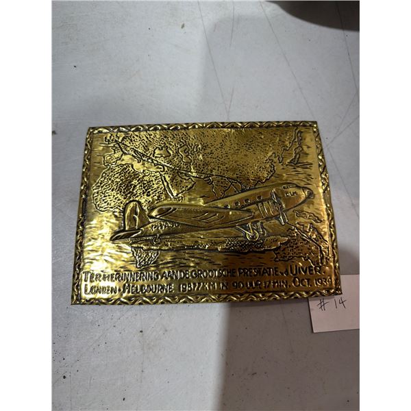 Brass wall hanging London to Melbourne flight 1934