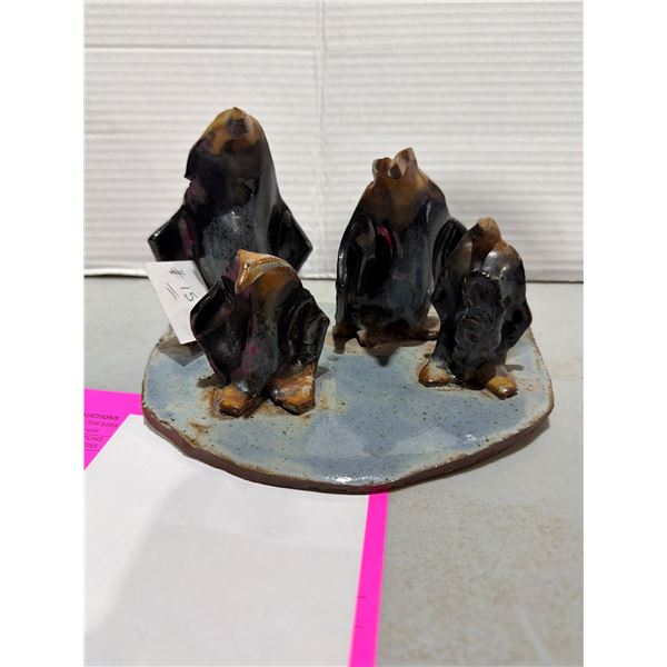Clay Pottery penguin family signed