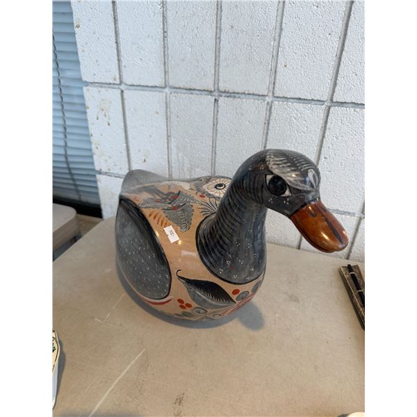 vintage hand-painted Mexican Tonalá pottery duck figurine