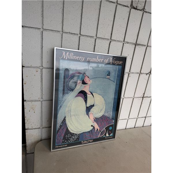 MILLINERY number of Vogue the Vogue company poster frame glass cracked 19" x 24 1/2"