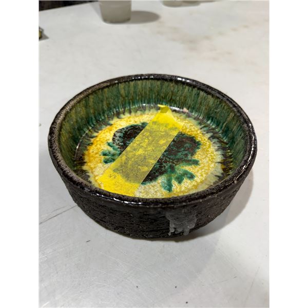 Studio pottery dish, sign 7 inches round