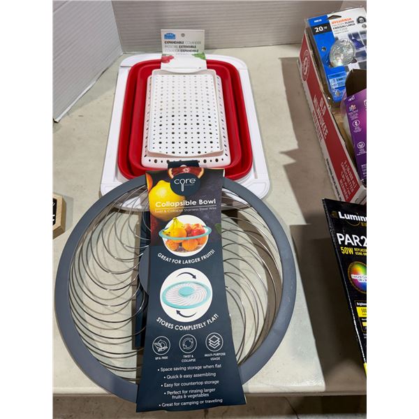 Collapsible bowl and expandable colander