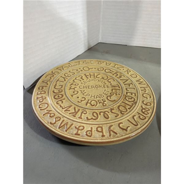Vintage Frankoma pottery trivet. Cherokee alphabet.